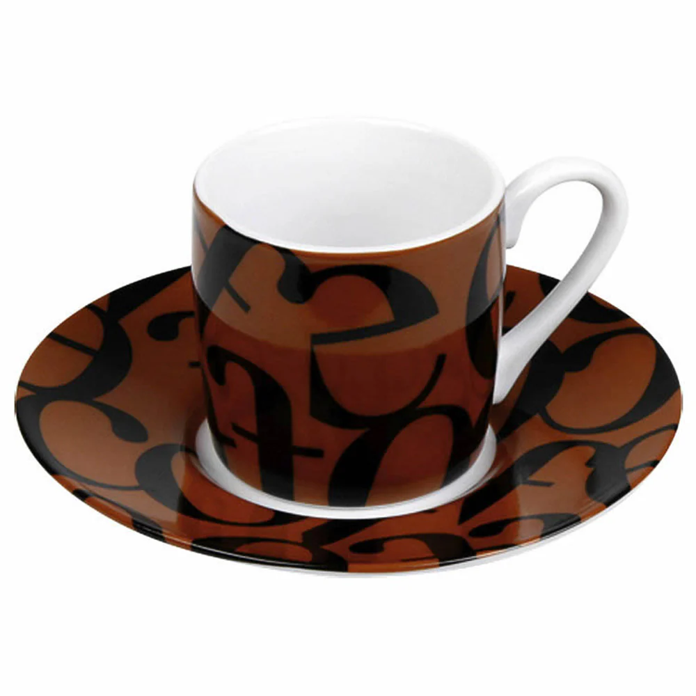 Konitz 3oz Script Collage Espresso Cup and Saucer