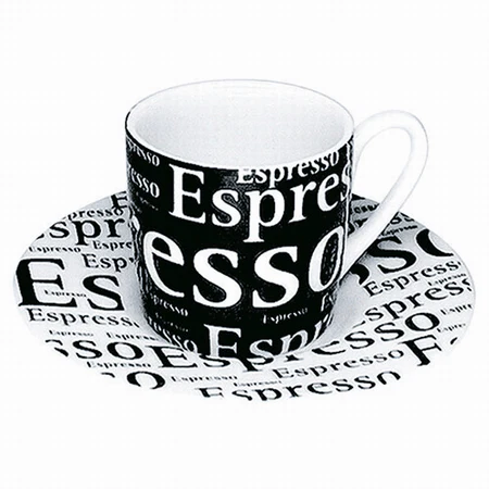 Konitz 3oz Writing Espresso Cup and Saucer in Black