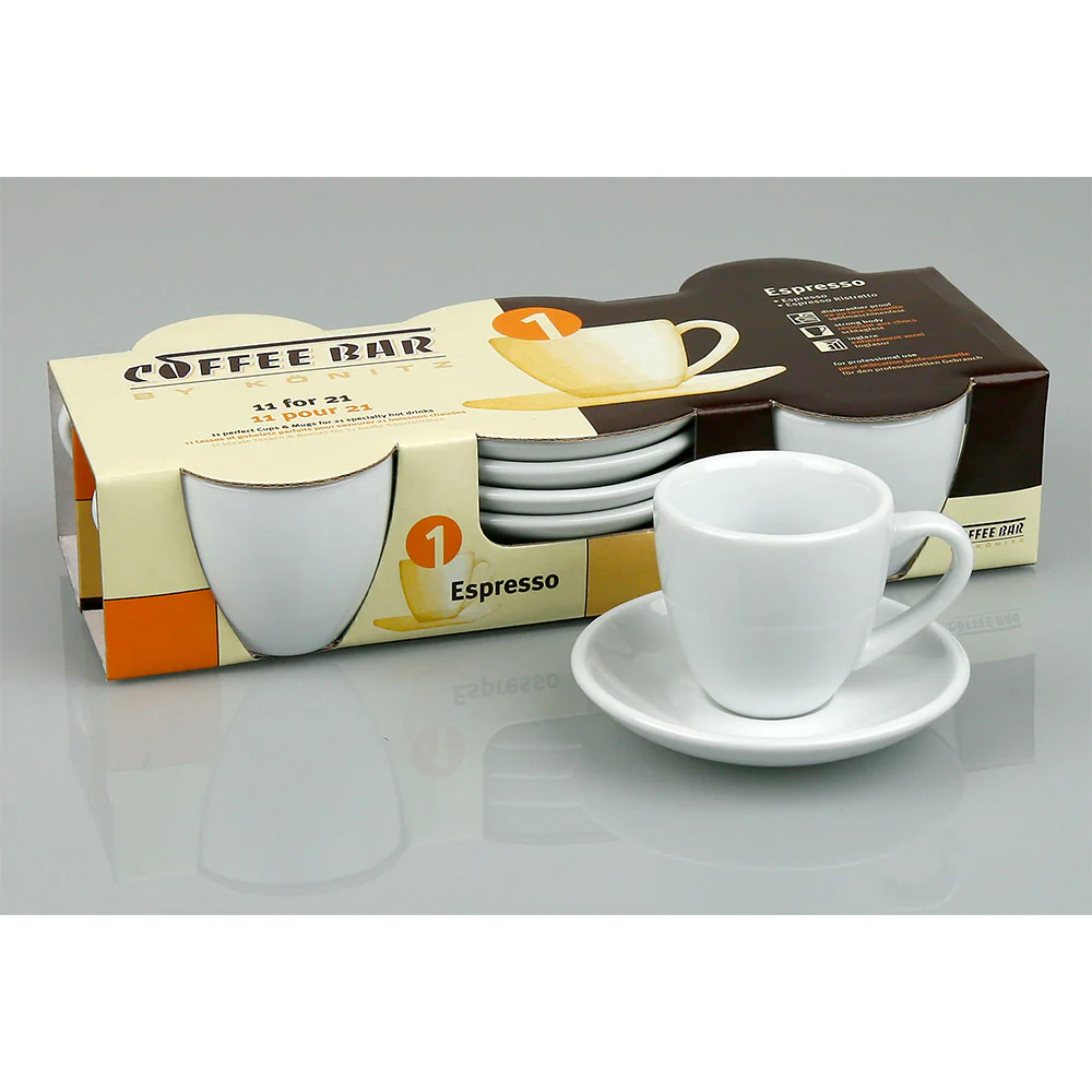 Konitz Set of Four 3oz Espresso Doppio Cups and Saucers