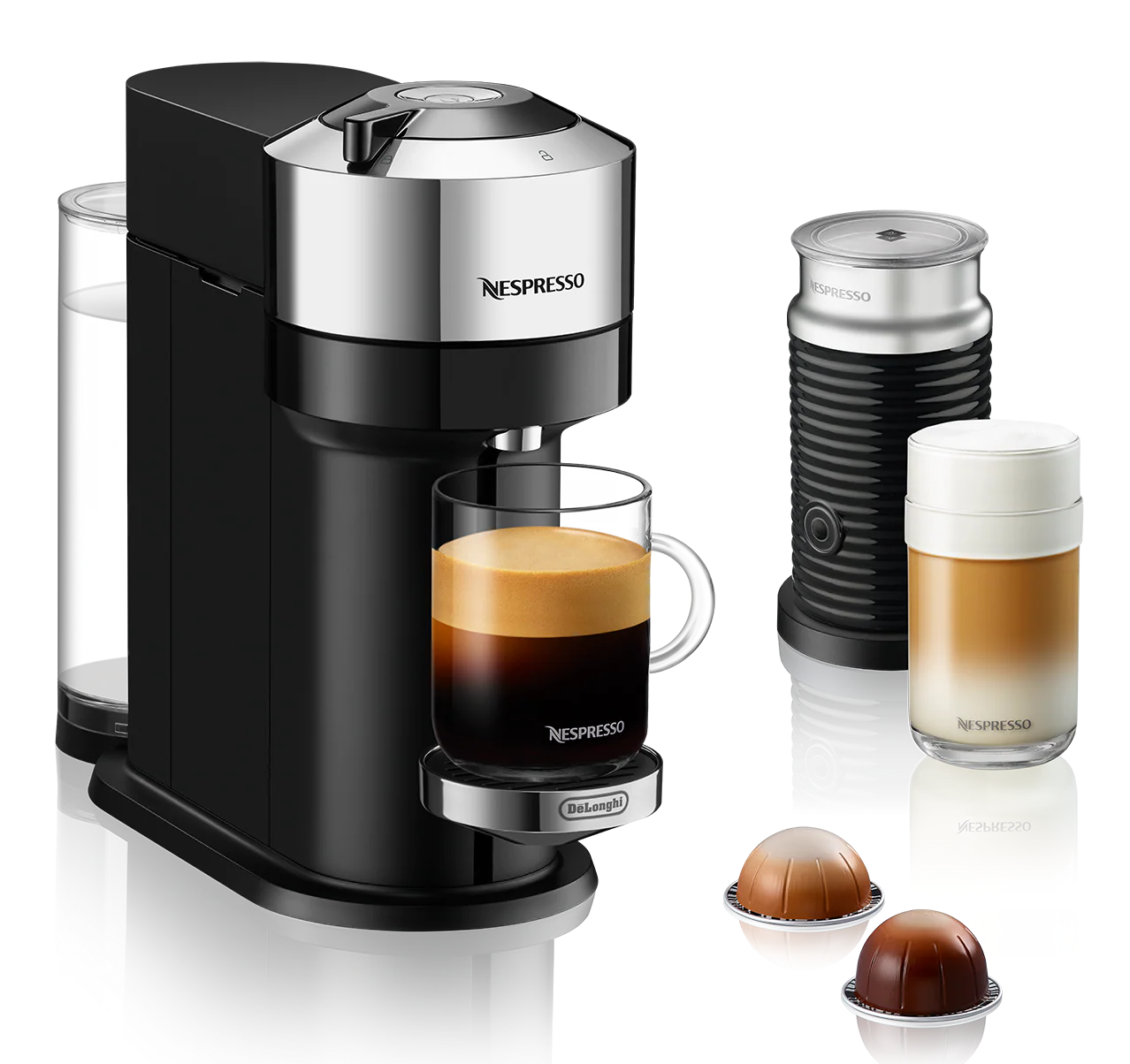 Nespresso Vertuo Next Deluxe Espresso Machine by DeLonghi with Aeroccino - Chrome