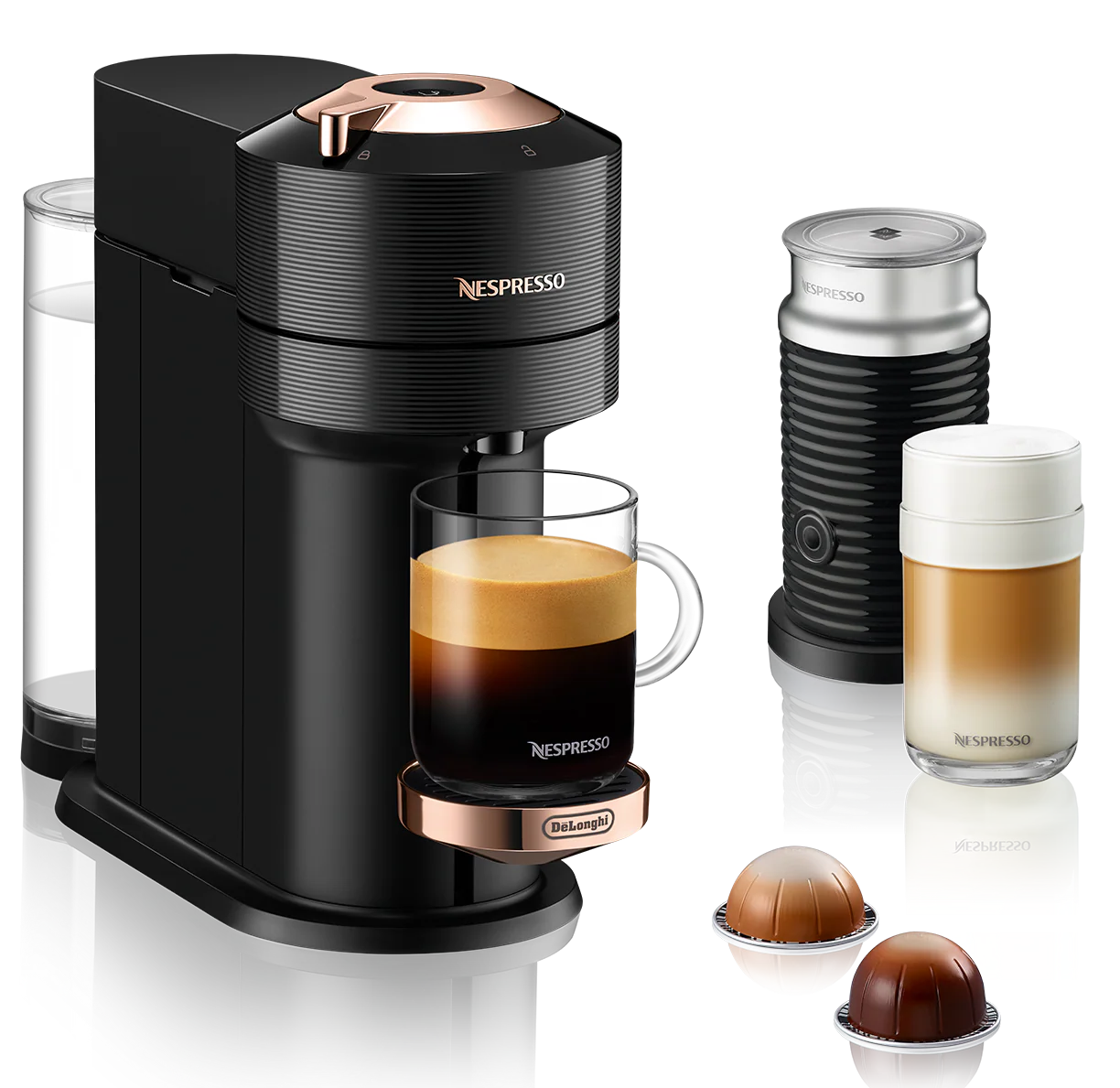 Nespresso Vertuo Next Premium Espresso Machine by DeLonghi with Aeroccino - Black Rose Gold - Image 2