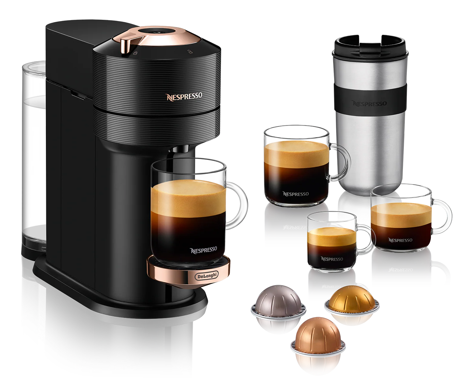 Nespresso Vertuo Next Premium Espresso Machine by DeLonghi with Aeroccino - Black Rose Gold - Image 3