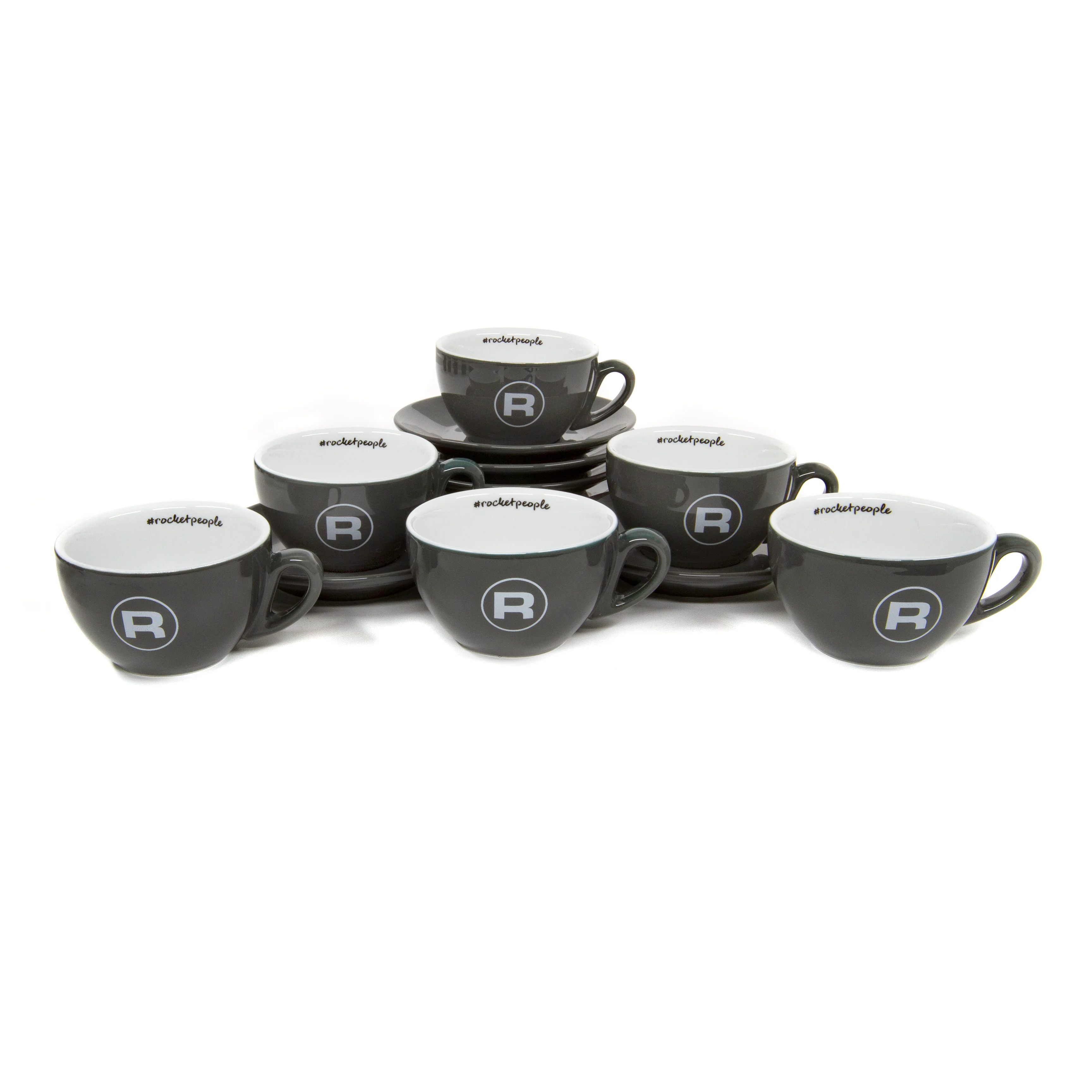 Rocket Espresso 6 Piece Cappuccino Cup and Saucer Set - Grey - Image 5