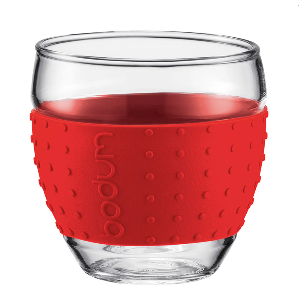 Set of 2 Bodum Pavina 3oz Grip Glasses Red