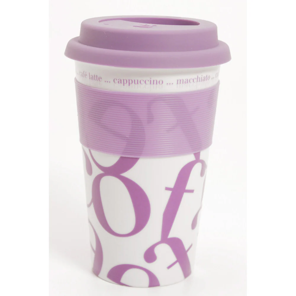 Waechtersbach Coffee-Script-Collage 12oz Travel Mug in Purple